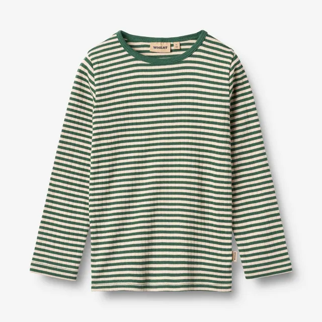 wheat-stig-t-shirt-langarm-bio-baumwolle-green-stripe image 1