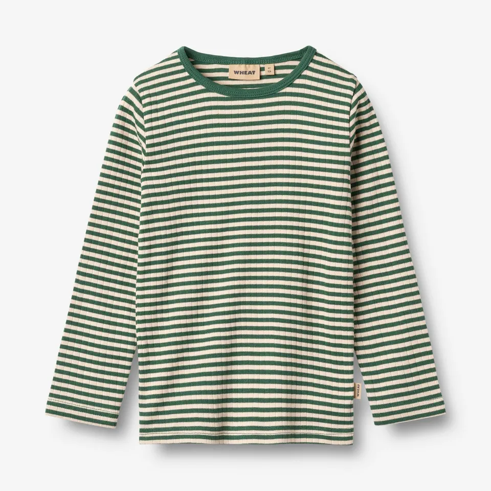 wheat-stig-t-shirt-langarm-bio-baumwolle-green-stripe image 1