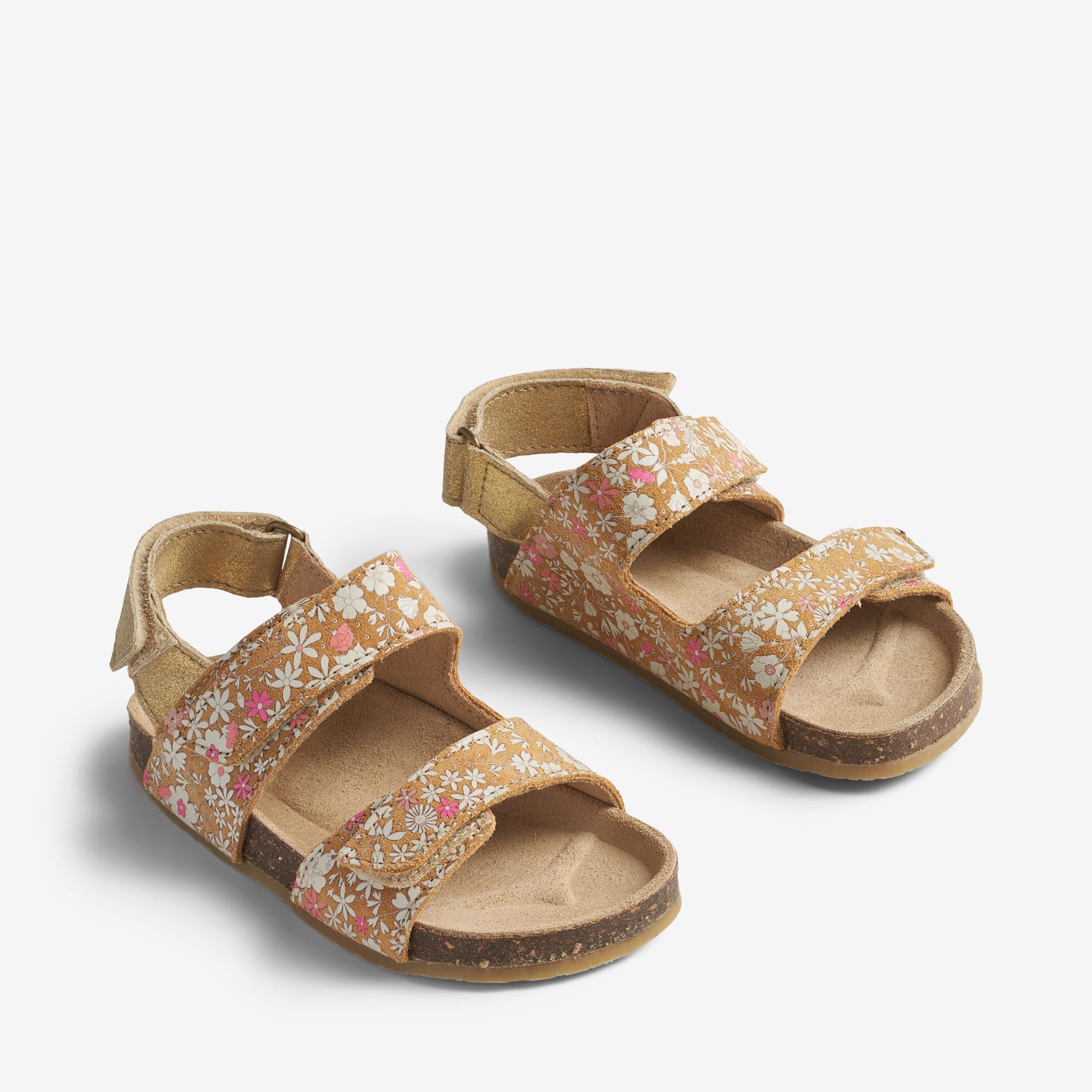 wheat-clara-sandale-gold-white-flowers-leder-klett image 1