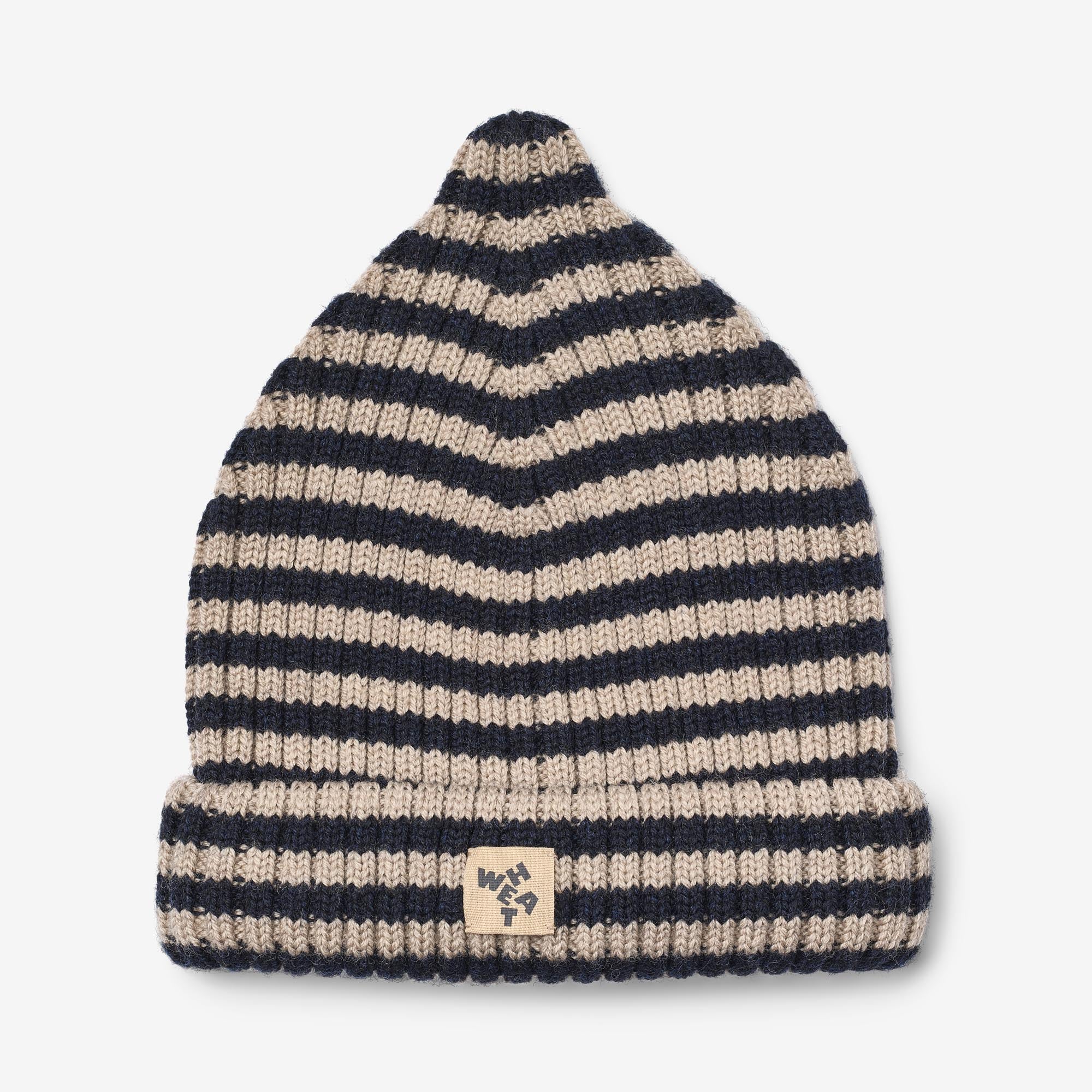 wheat-topper-beanie-navy-kinder-m-tze-merinowolle-gestreift image 1