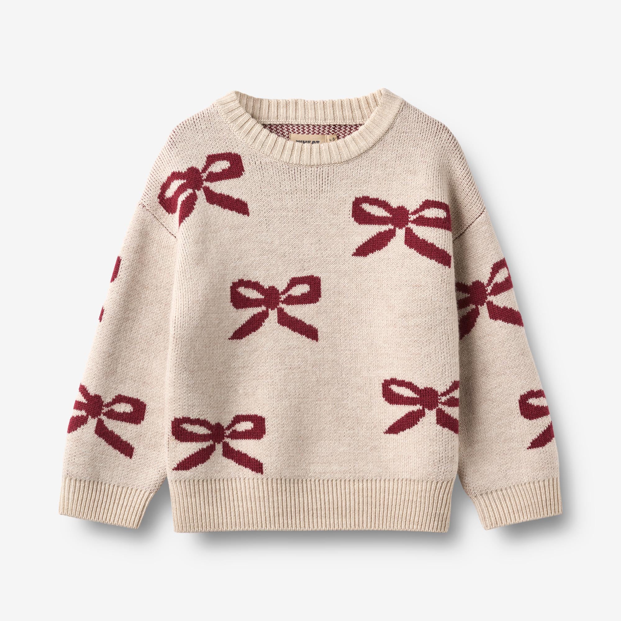 wheat-clothing-jacquard-pullover-bow-eggshell-merino-beige image 1