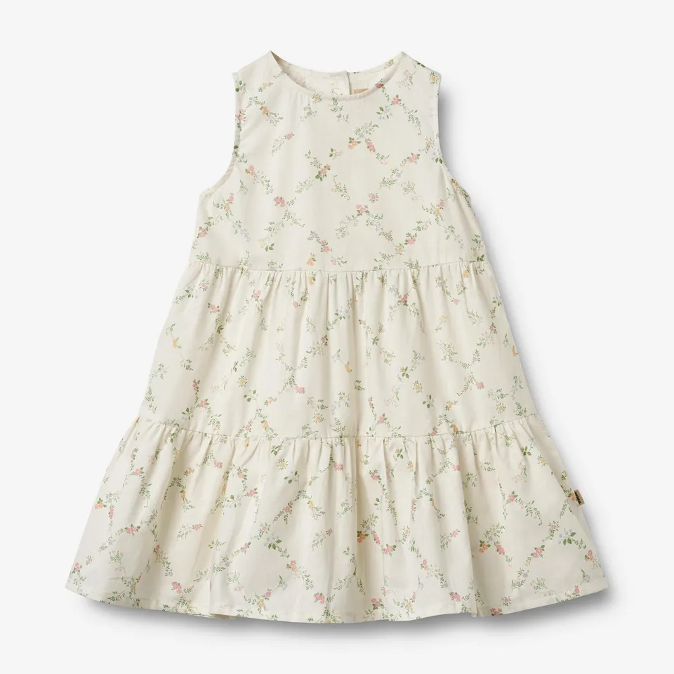 wheat-luise-dress-ivory-checked-flowers-m-dchen-kleid-bio-baumwolle image 1