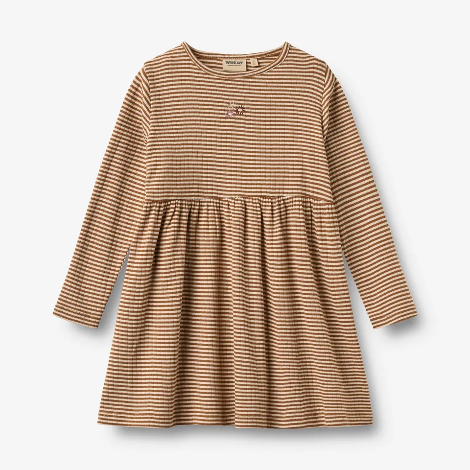 wheat-sessa-jerseykleid-warm-hazel-stripe-bio-baumwolle image 1