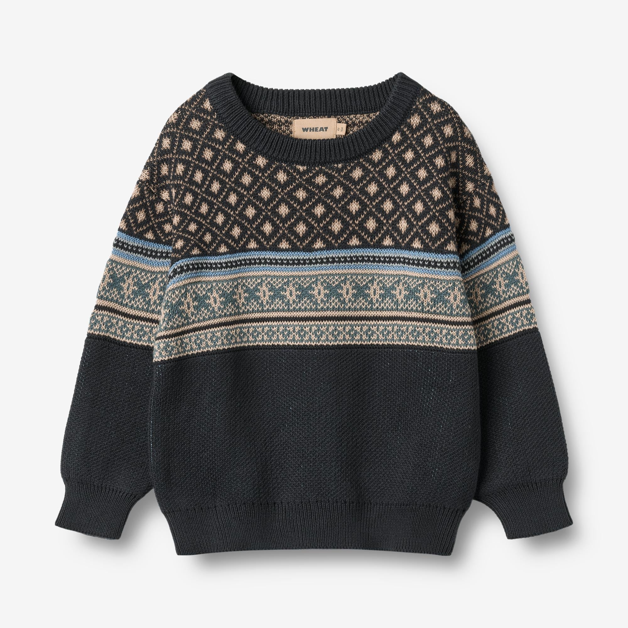 wheat-julius-jacquard-pullover-navy-bio-baumwolle image 1