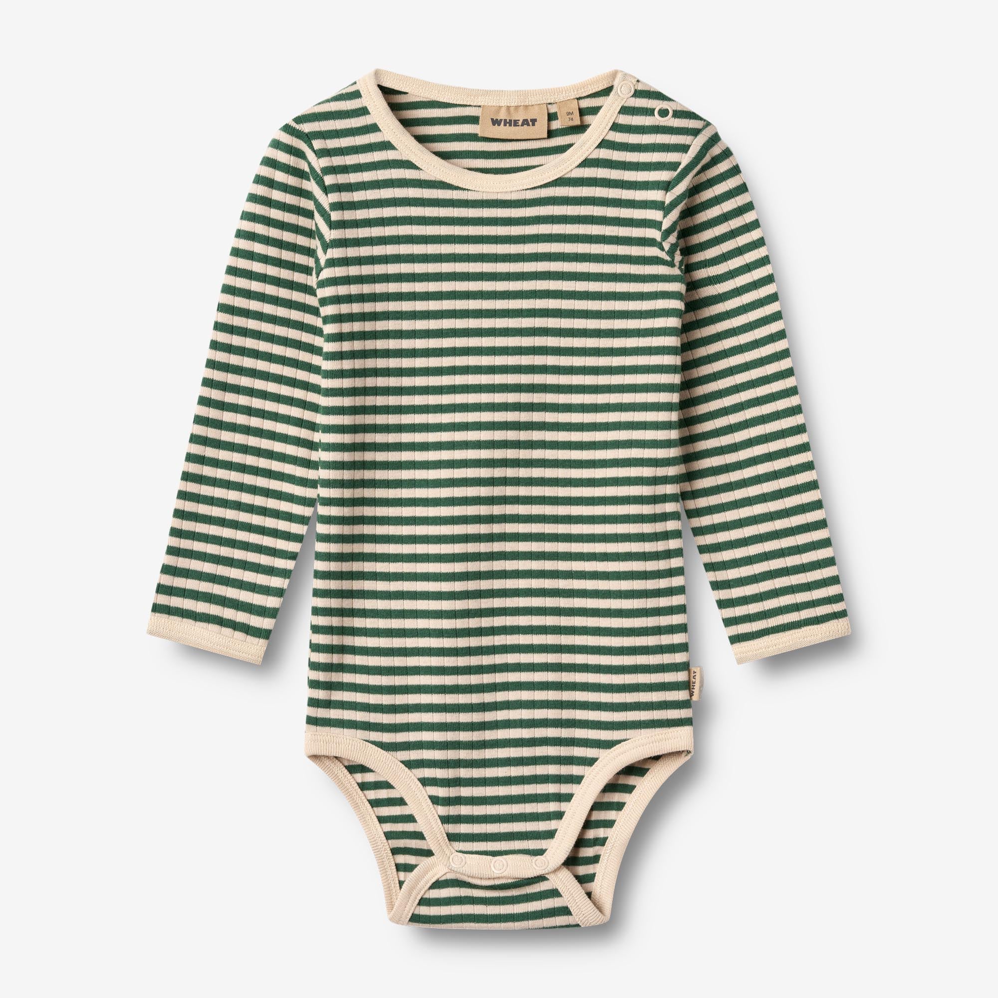 wheat-berti-body-baby-green-stripe-langarm-bio-baumwolle image 1