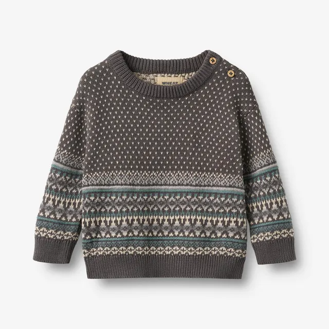 wheat-julius-jacquard-pullover-dark-charcoal-bio-baumwolle image 1
