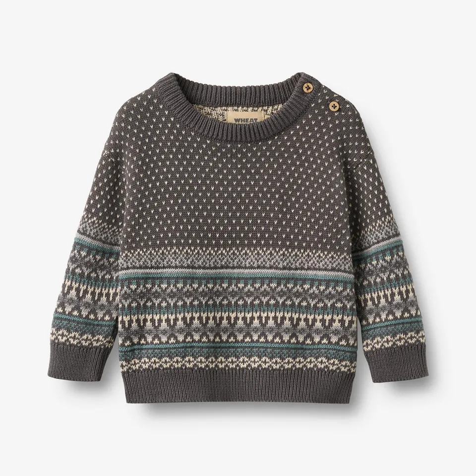 wheat-julius-jacquard-pullover-dark-charcoal-bio-baumwolle image 1