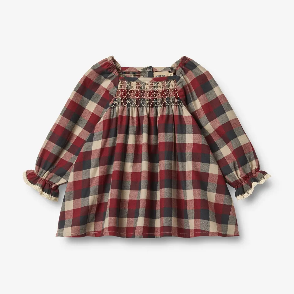 wheat-clothing-bella-babykleid-red-blue-check-bio-baumwolle image 1