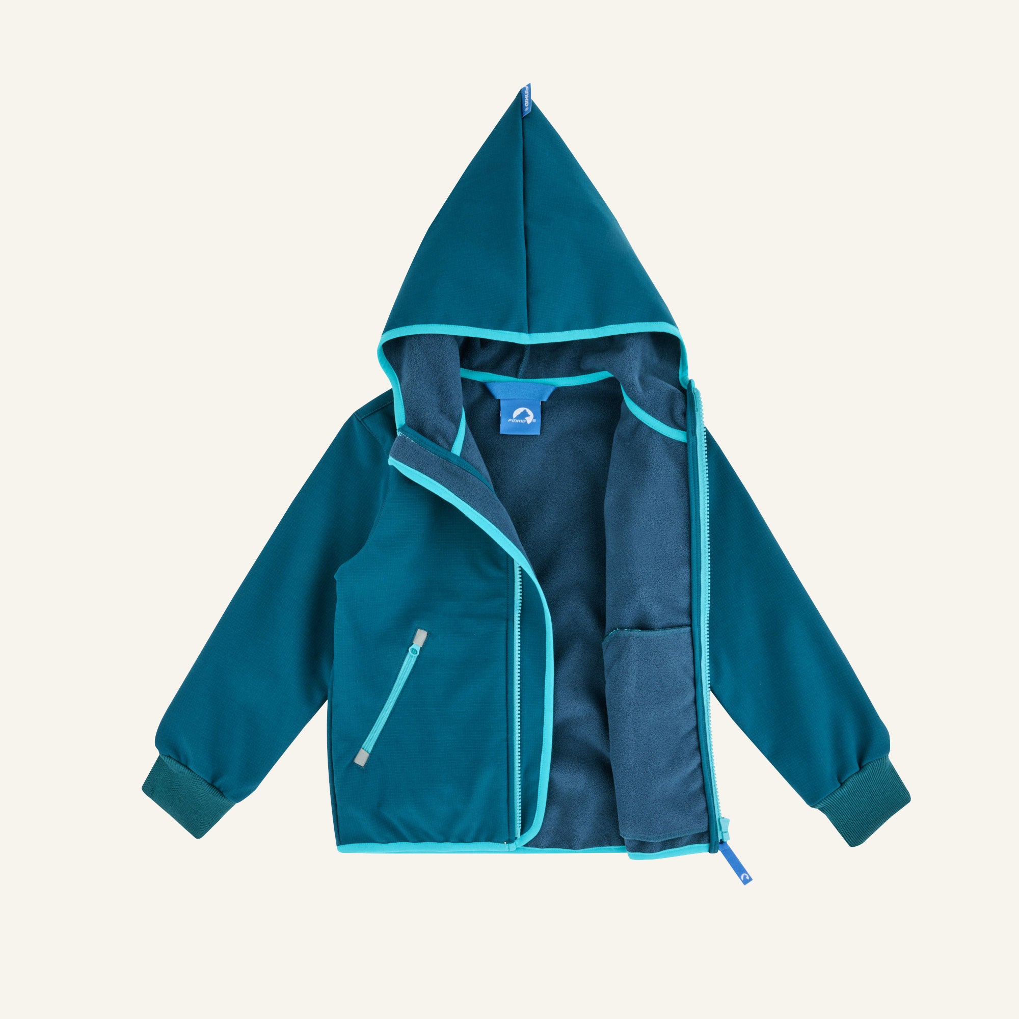 finkid-husky-kataja-shell-softshelljacke-kinder-ocean-peacock-fleece image 3