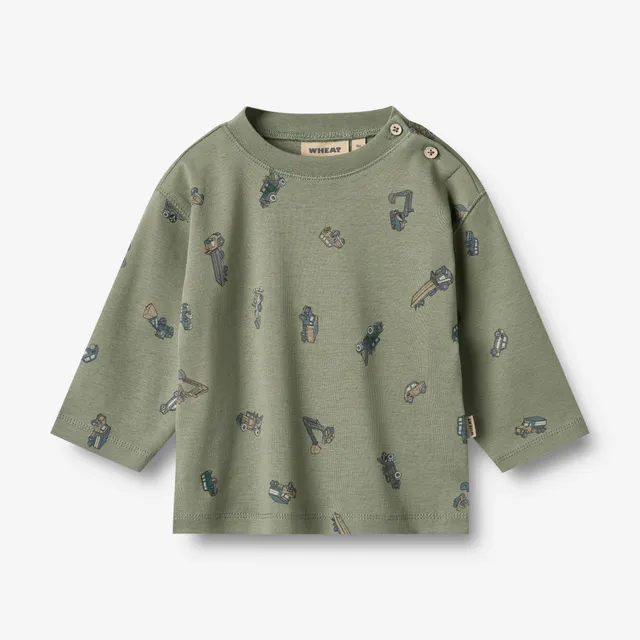 wheat-malthe-langarmshirt-dusty-green-cars-bio-baumwolle-baby image 1