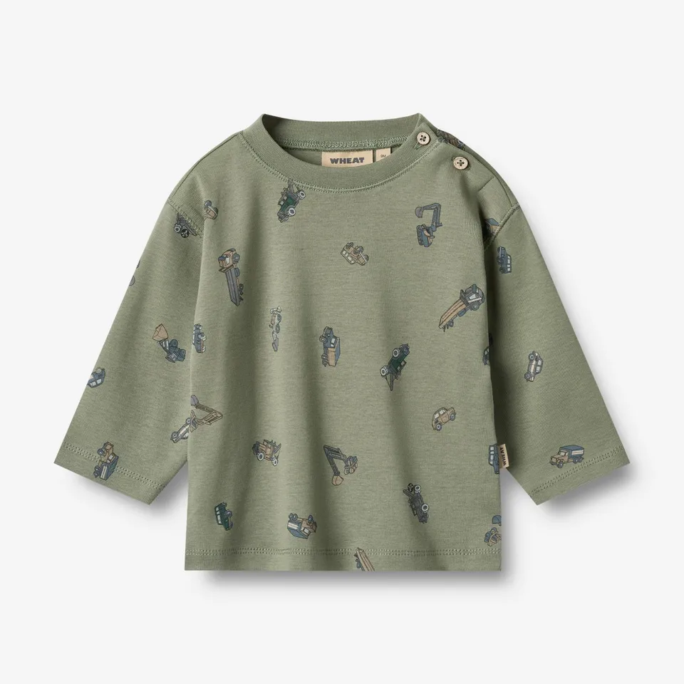 wheat-malthe-langarmshirt-dusty-green-cars-bio-baumwolle-baby image 1