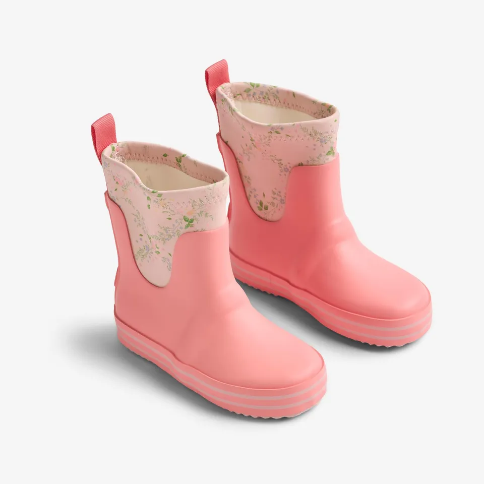 wheat-mist-rubber-boot-rose-checked-flowers-gummistiefel image 1