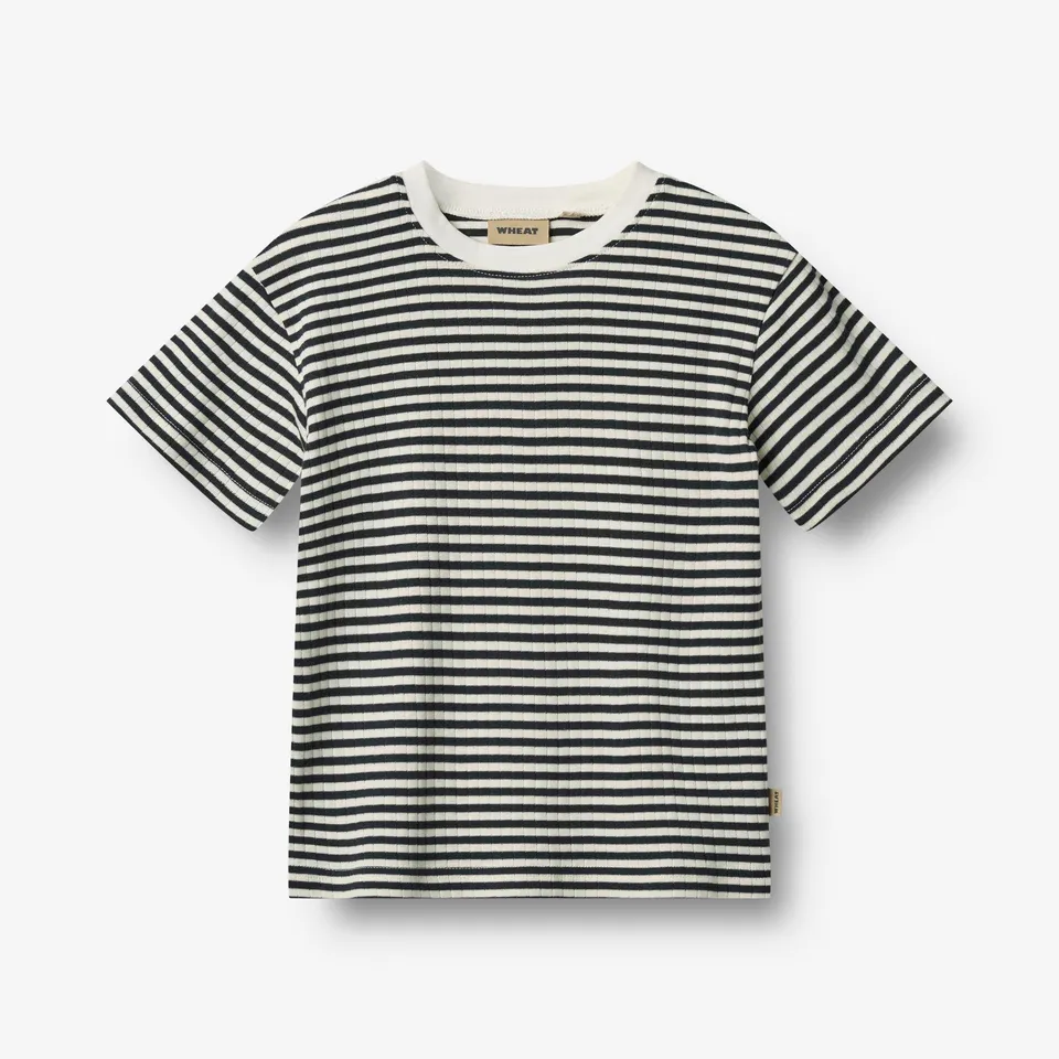 wheat-fabian-t-shirt-navy-rib-stripe-bio-baumwolle image 1