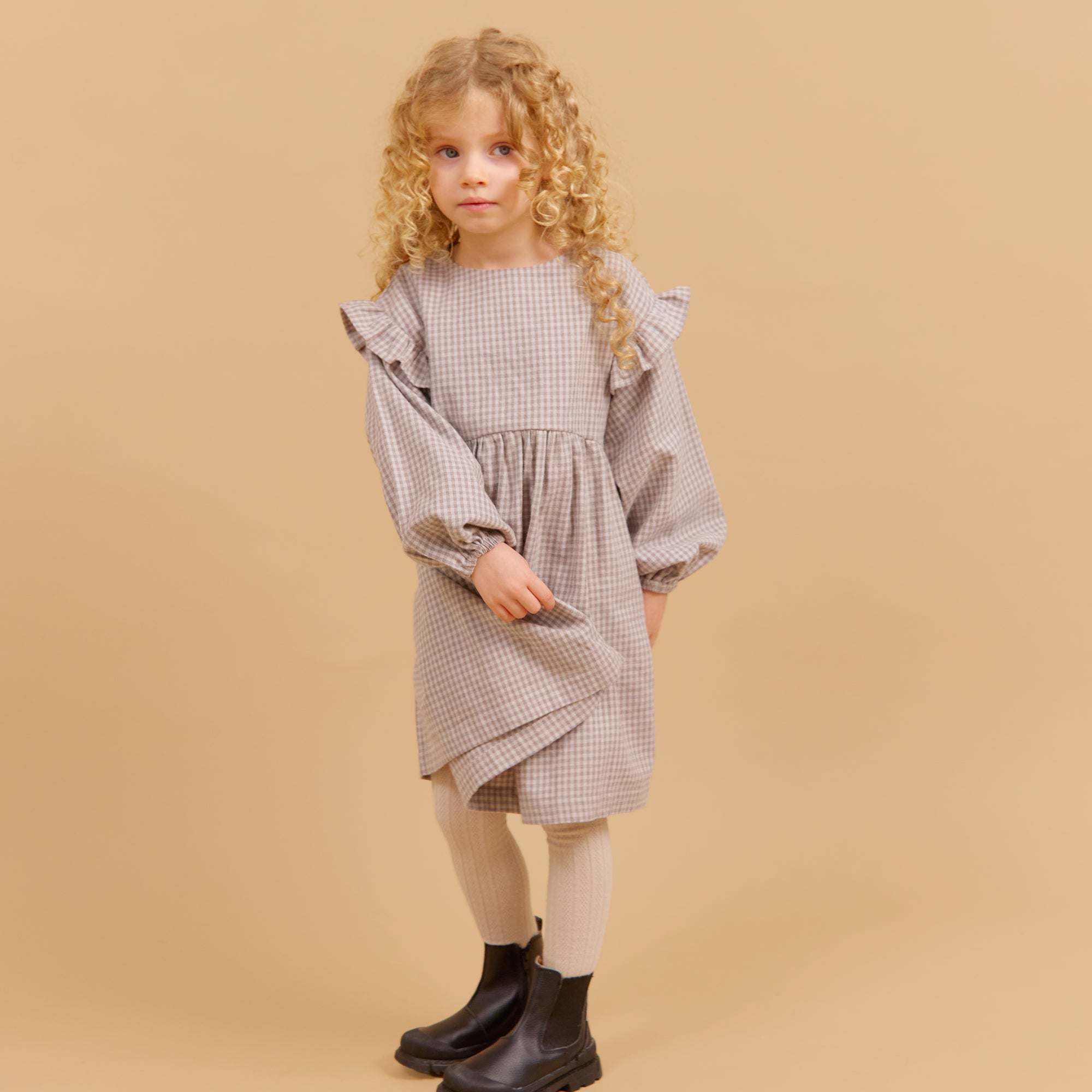 wheat-gro-kleid-greybrown-check-bio-flanell-langarm image 2