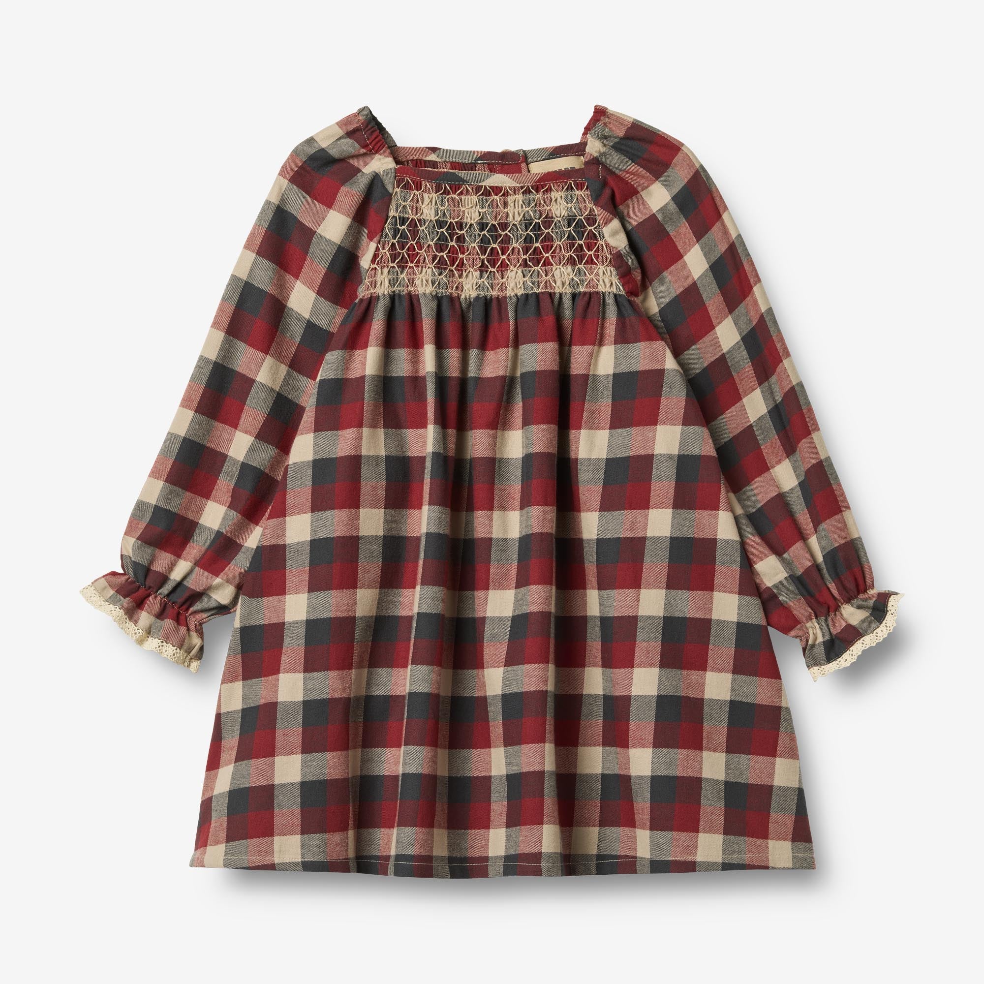 wheat-bella-kleid-red-blue-check-bio-baumwolle-spitze image 1