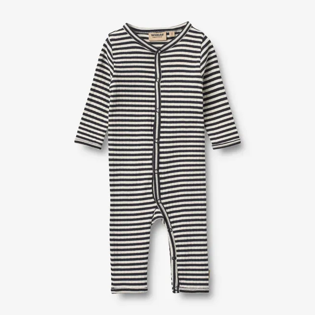wheat-dusty-strampler-navy-rib-stripe-bio-baumwolle image 1