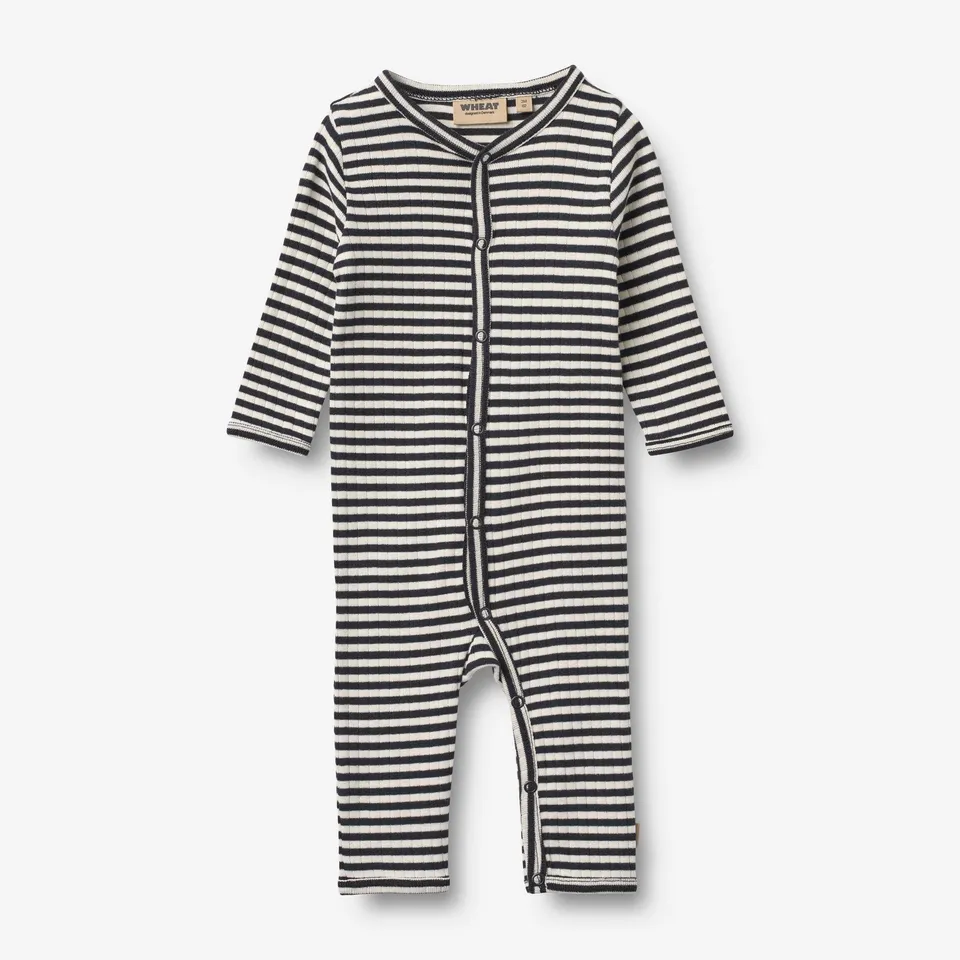 wheat-dusty-strampler-navy-rib-stripe-bio-baumwolle image 1