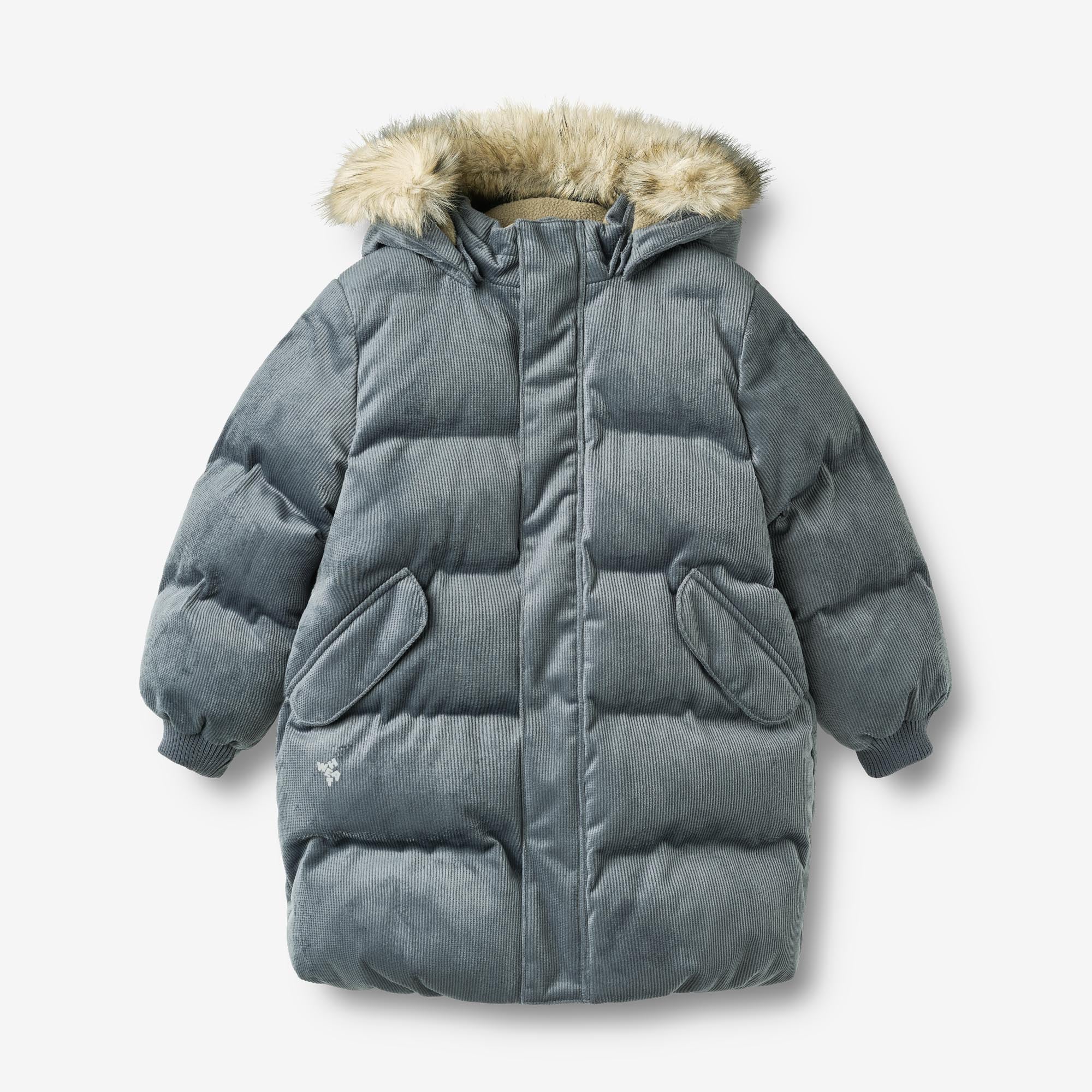 wheat-vinteren-pufferjacke-greyblue-cord-kinder image 1