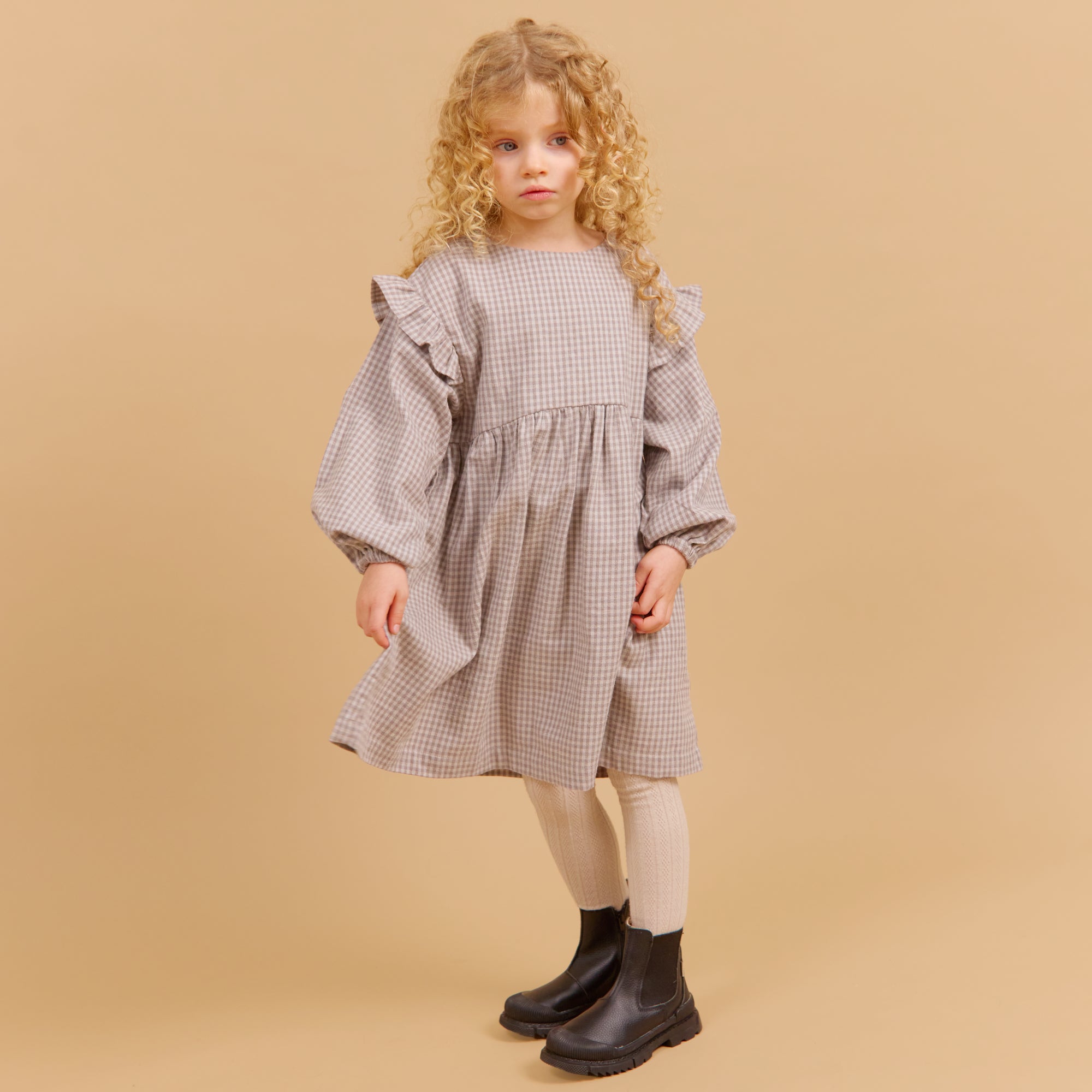 wheat-gro-kleid-greybrown-check-bio-flanell-langarm image 3