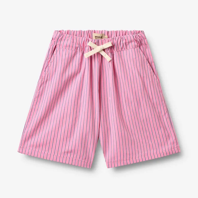 wheat-coral-shorts-pink-stripe-kurze-hose-bio-baumwolle image 1