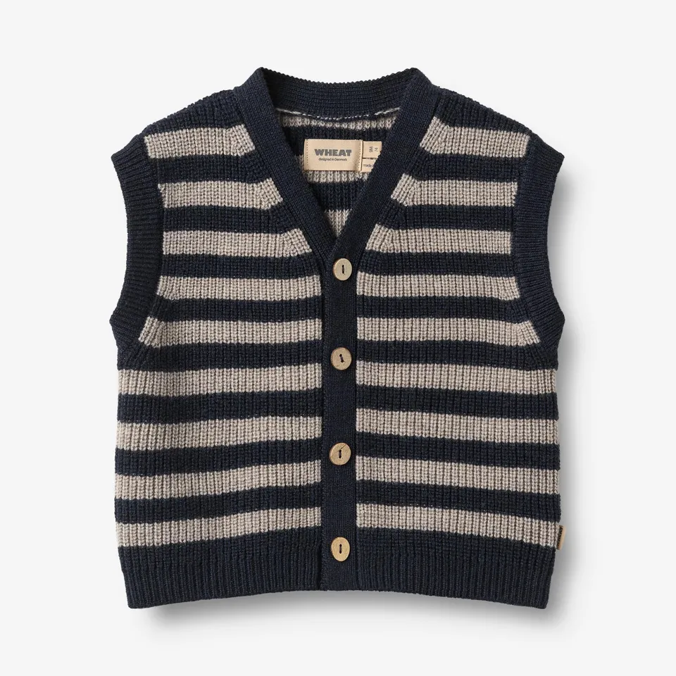 wheat-pete-strickweste-baby-merinowolle-navy-stripe image 1