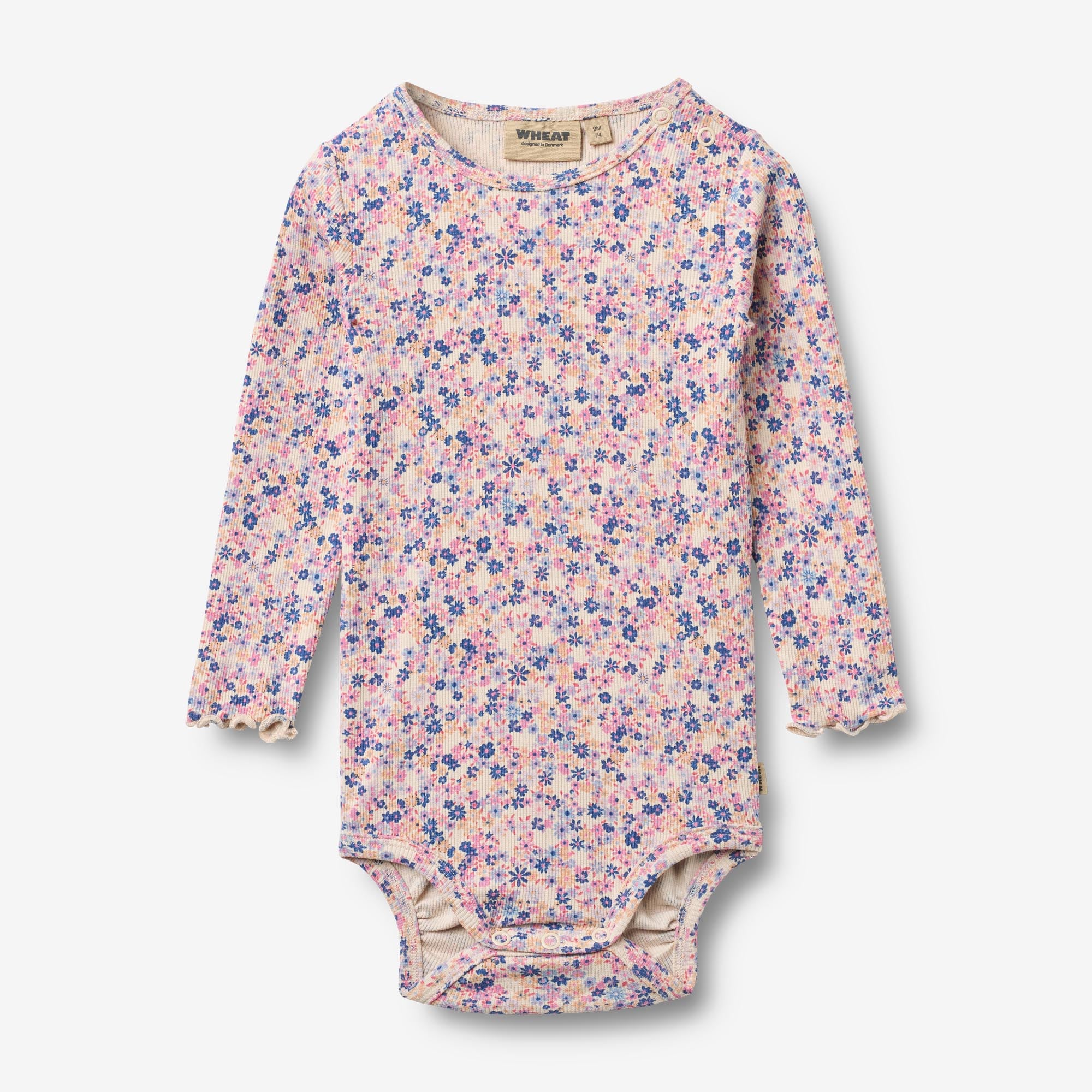 wheat-rie-langarmbody-pink-blue-flowers-bio-baumwolle image 1