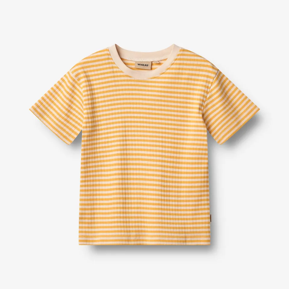 wheat-fabian-t-shirt-kurzarm-kinder-yellow-rib-stripe-bio image 1