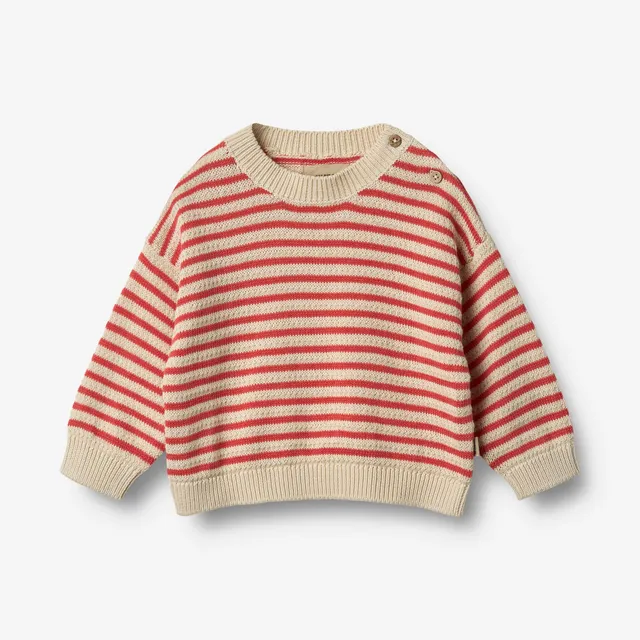 wheat-leise-strickpullover-baby-red-stripe-bio image 1