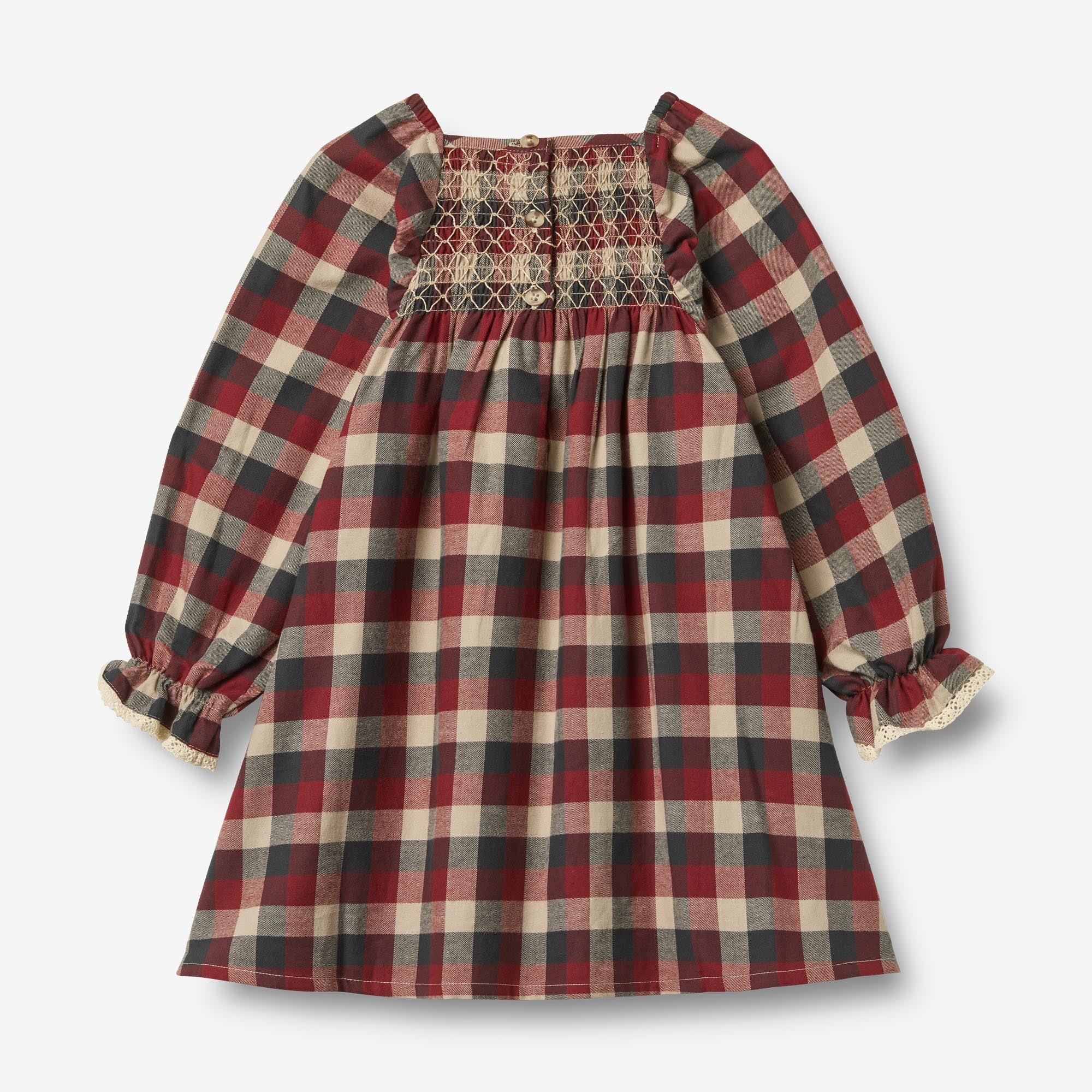 wheat-bella-kleid-red-blue-check-bio-baumwolle-spitze image 3
