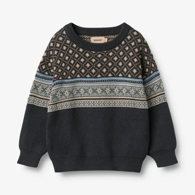 wheat-julius-jacquard-pullover-navy-bio-baumwolle image 1