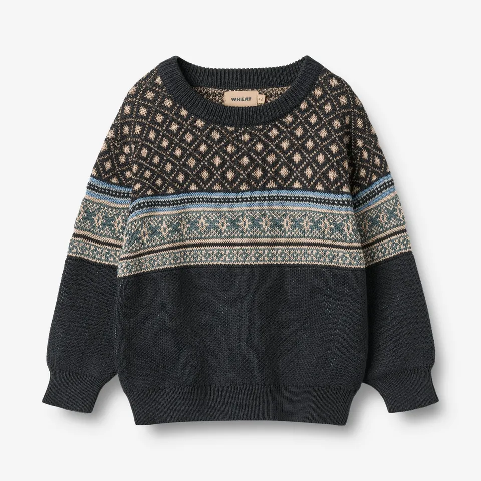 wheat-julius-jacquard-pullover-navy-bio-baumwolle image 1
