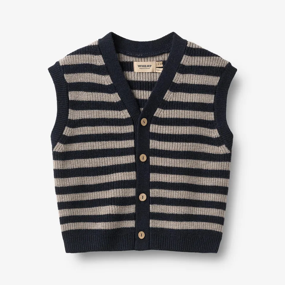 wheat-pete-strickweste-navy-stripe-merinowolle-jungen image 1