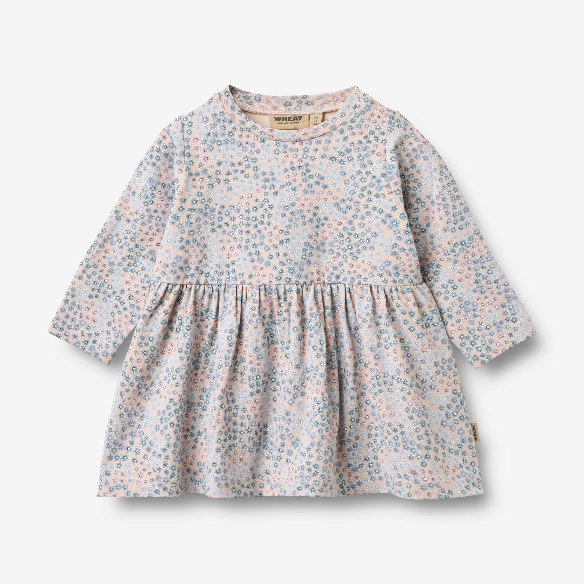 wheat-sessa-jerseykleid-powder-blue-flowers-bio-baumwolle image 1