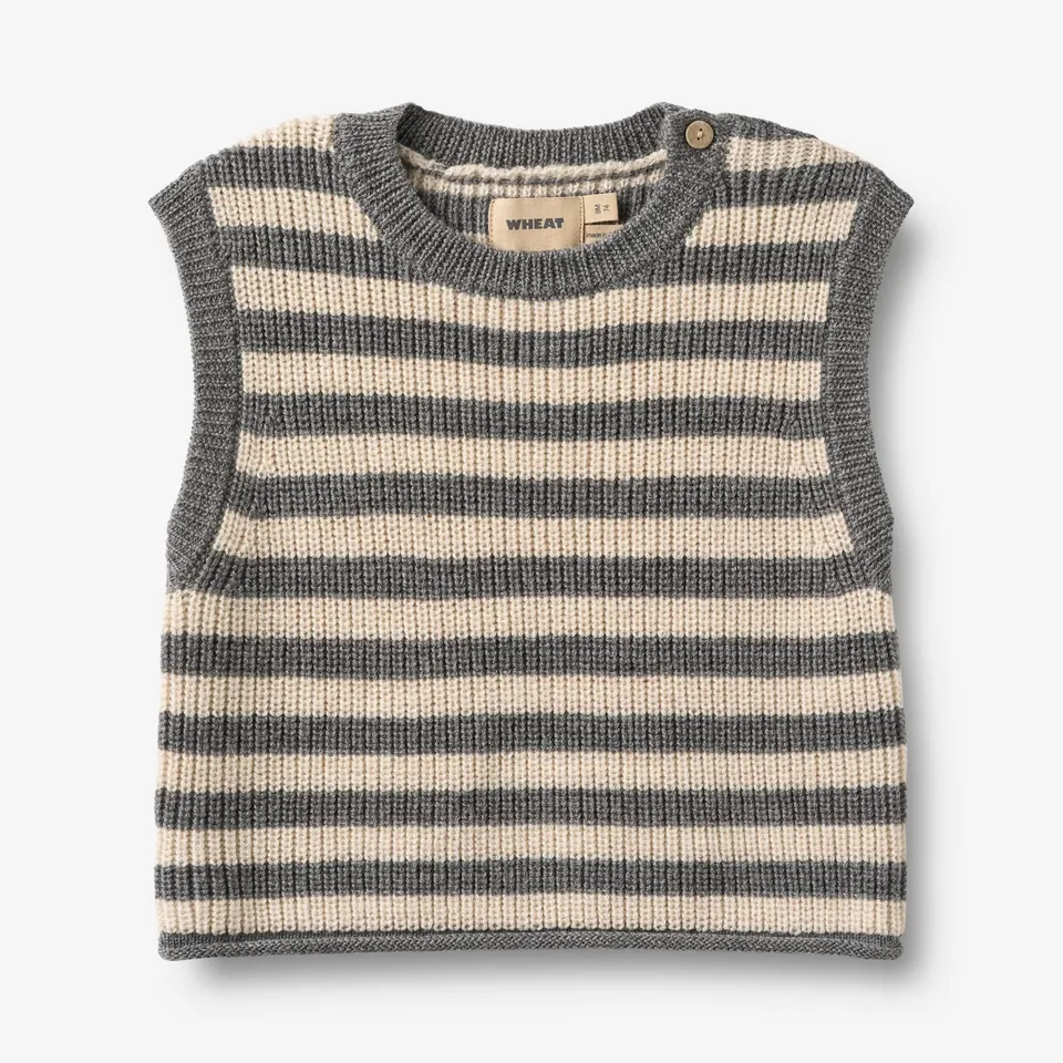 wheat-ruby-strickweste-grey-stripe-merinowolle-baby image 1