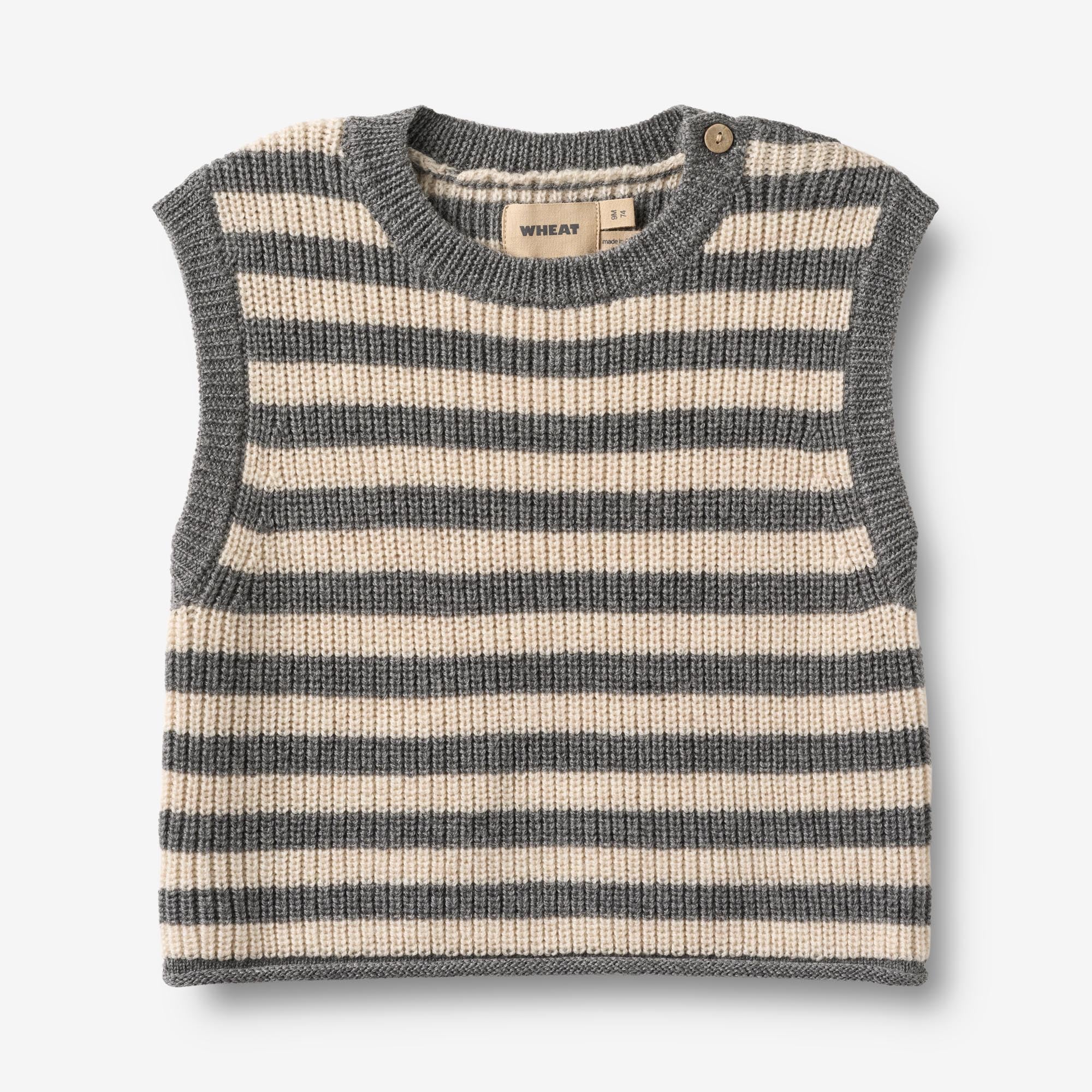 wheat-ruby-strickweste-grey-stripe-merinowolle-baby image 1