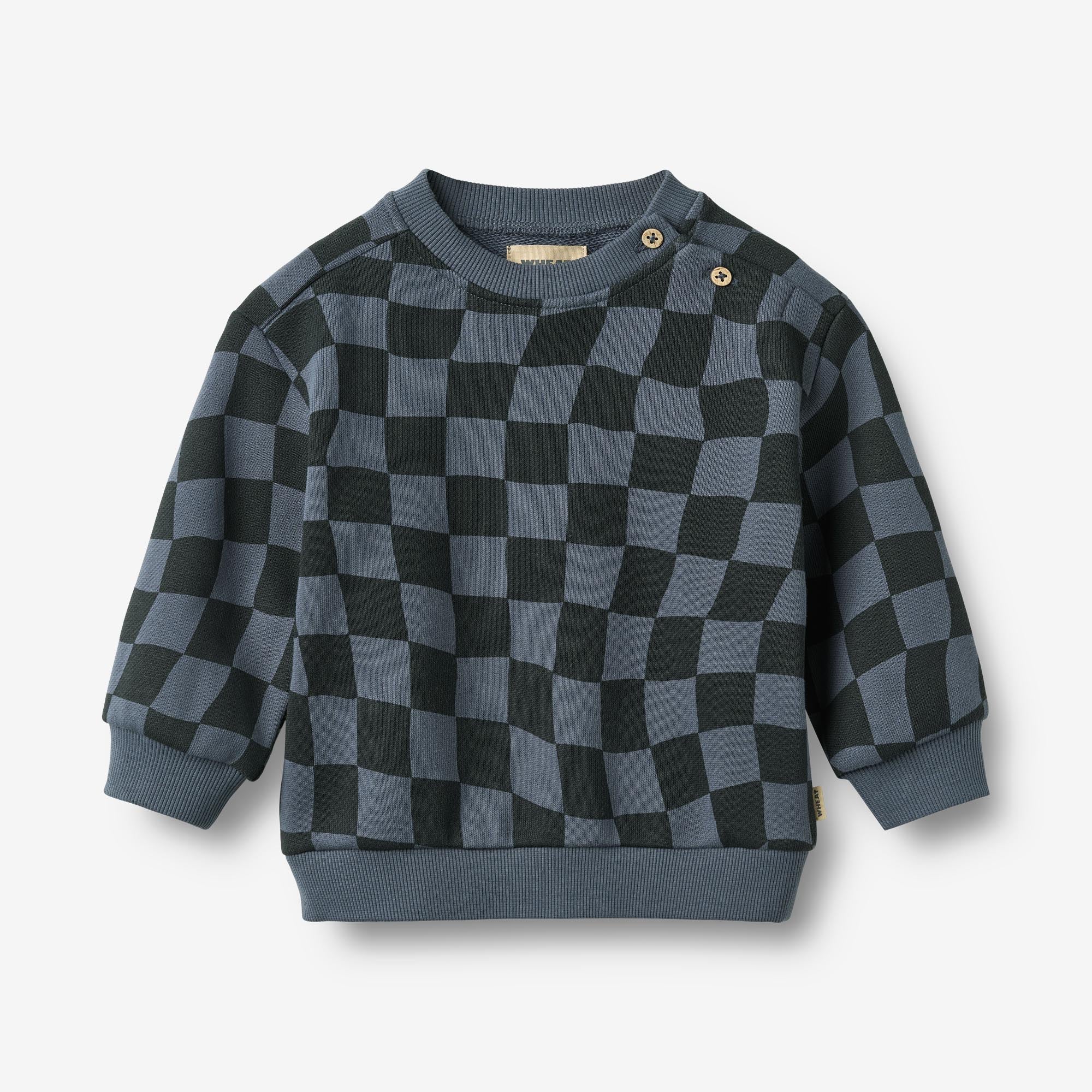 wheat-elliot-sweatshirt-navy-blue-check-bio-baumwolle-baby image 1