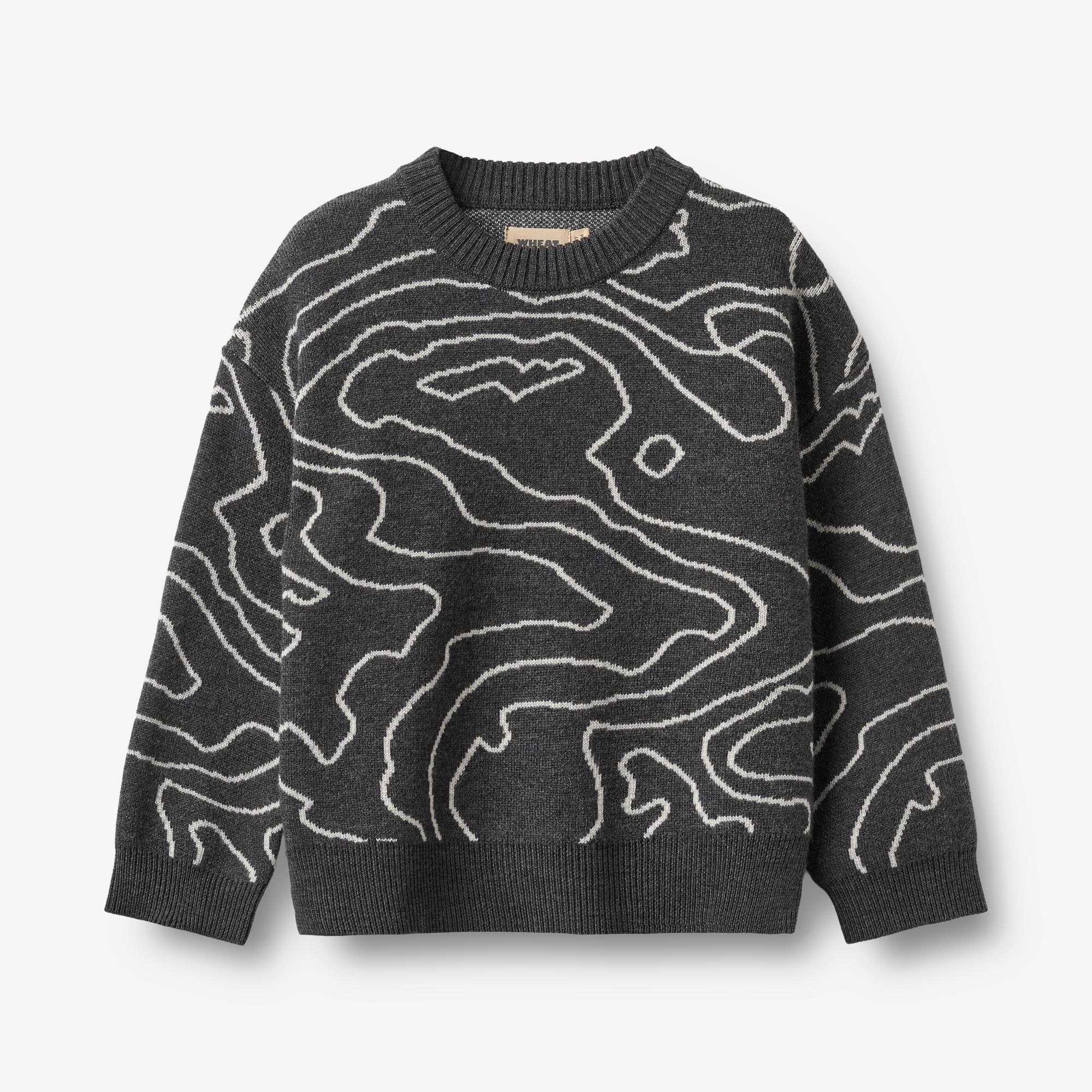 wheat-elias-jacquard-pullover-charcoal-melange-merinowolle image 1