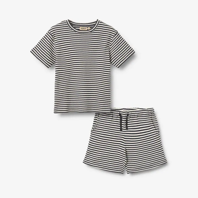 wheat-fabian-set-t-shirt-shorts-navy-rib-stripe-biobaumwolle image 1