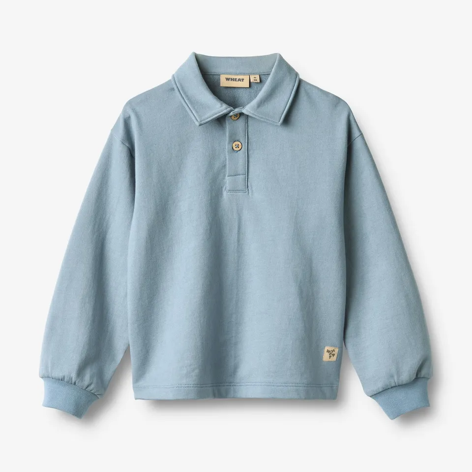 wheat-mads-sweat-bluse-faded-denim-bio-baumwolle-polo image 1