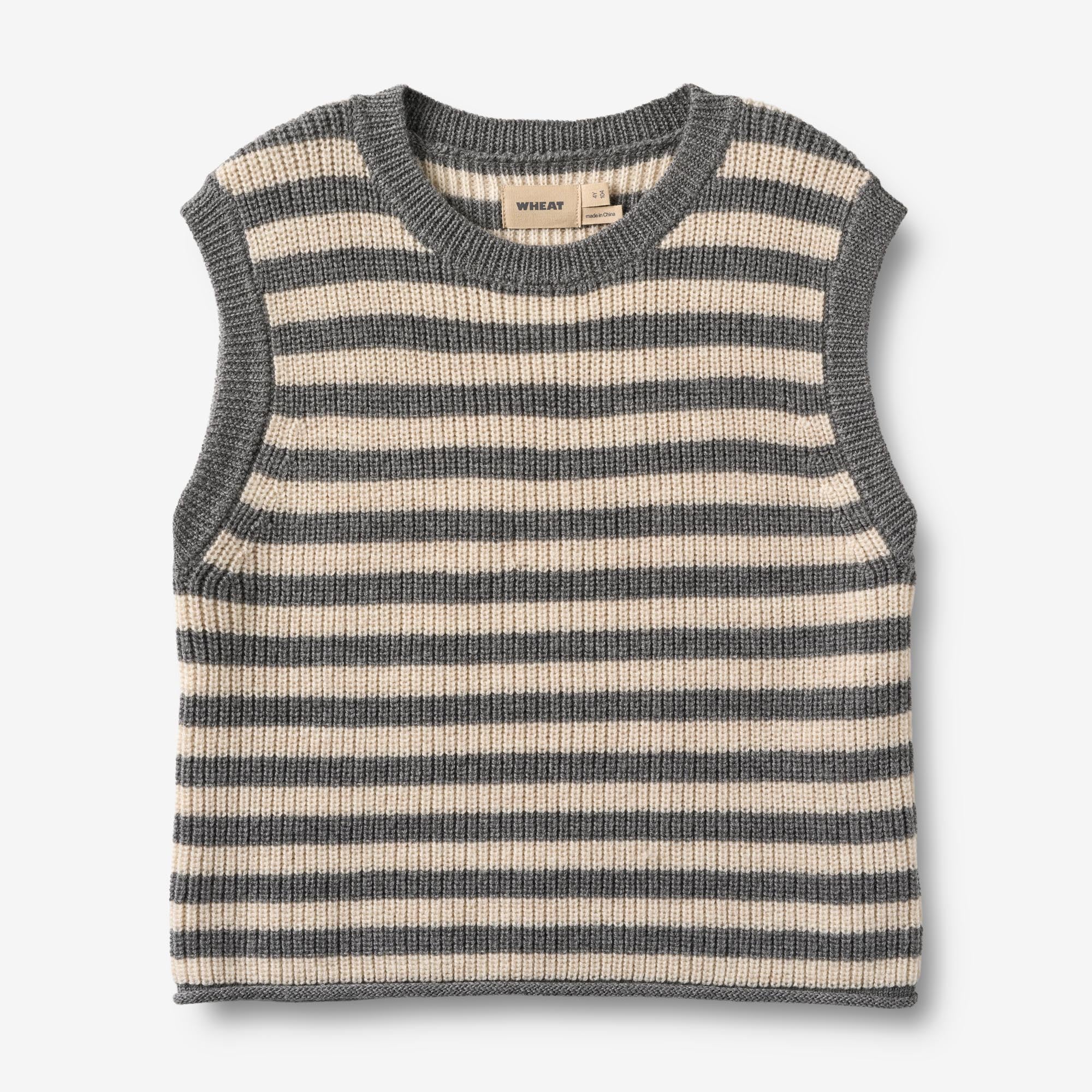 wheat-ruby-strickweste-grey-stripe-merinowolle image 1