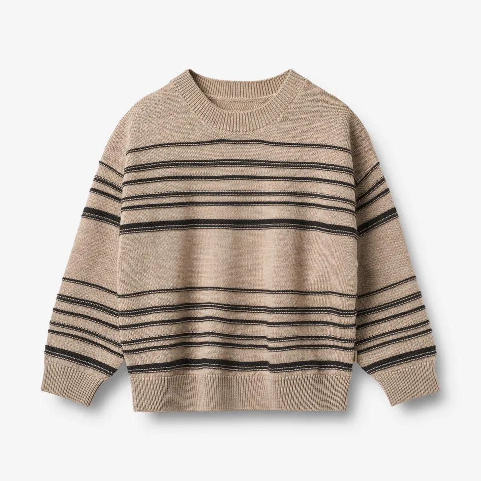 wheat-flores-strickpullover-sand-black-stripe-merinowolle image 1