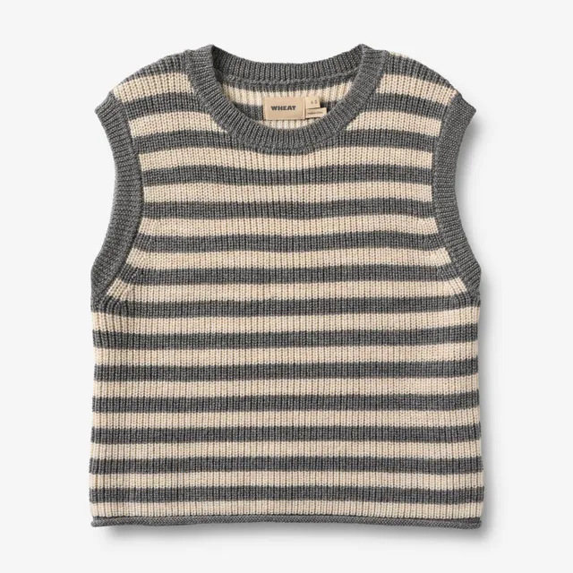 wheat-ruby-strickweste-grey-stripe-merinowolle image 1
