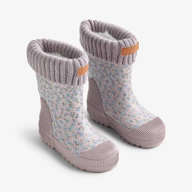 wheat-thermo-wader-gummistiefel-lilac-blue-flowers-wollfutter image 1