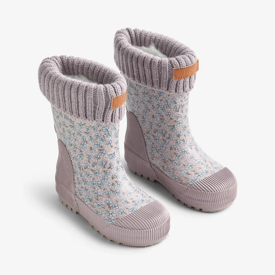 wheat-thermo-wader-gummistiefel-lilac-blue-flowers-wollfutter image 1