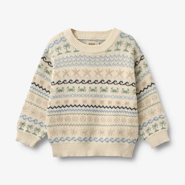 wheat-august-jacquard-pullover-strickpullover-sandshell-bio-baumwolle image 1