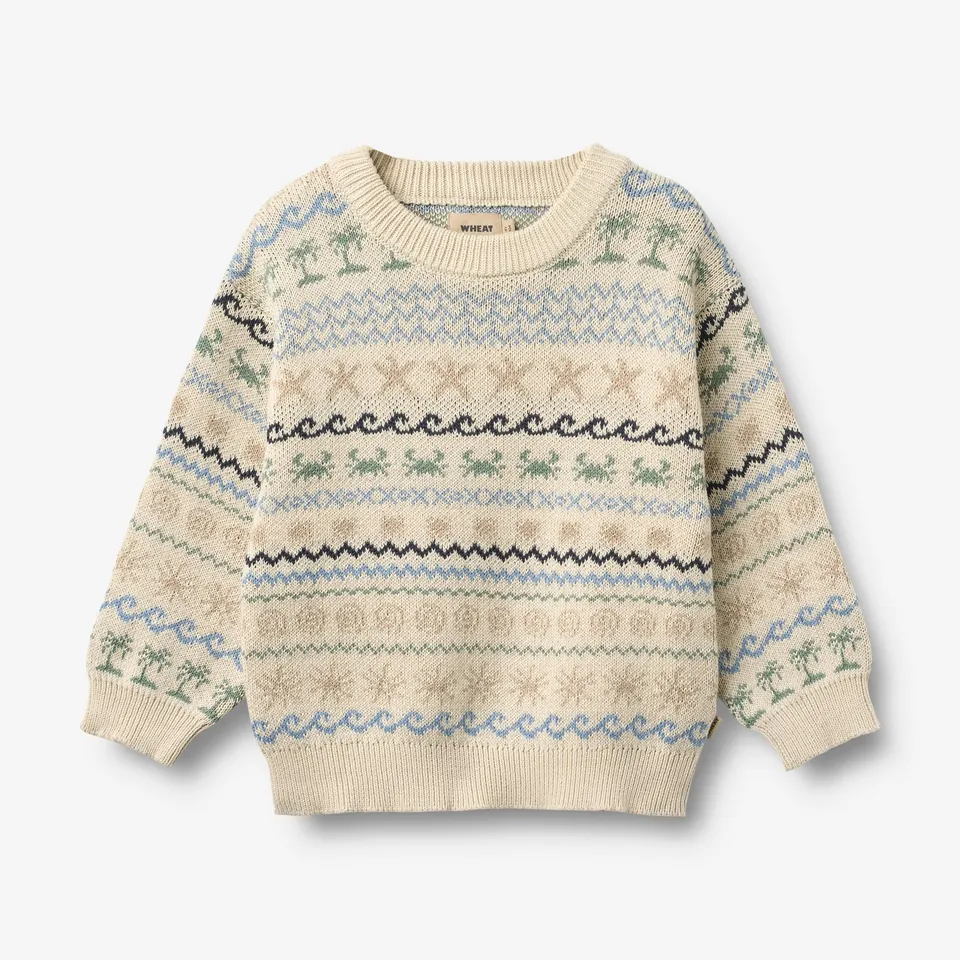 wheat-august-jacquard-pullover-strickpullover-sandshell-bio-baumwolle image 1