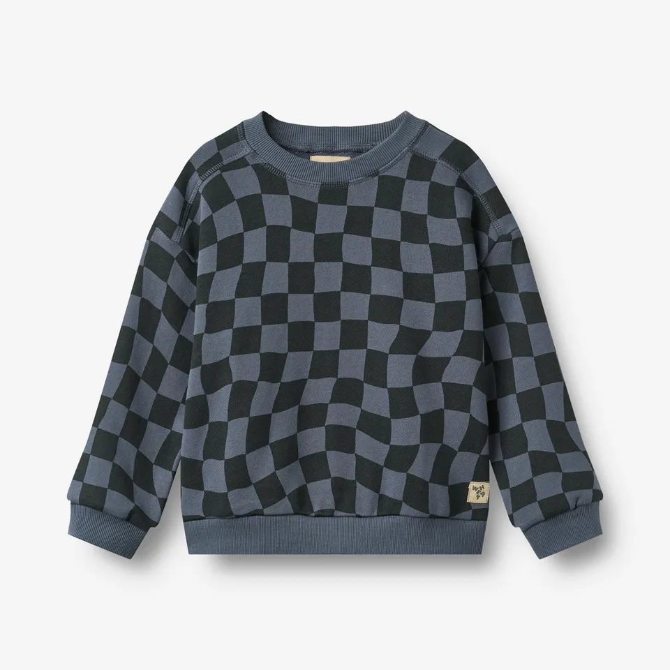 wheat-sandro-sweatshirt-navy-blue-check-bio-baumwolle image 1