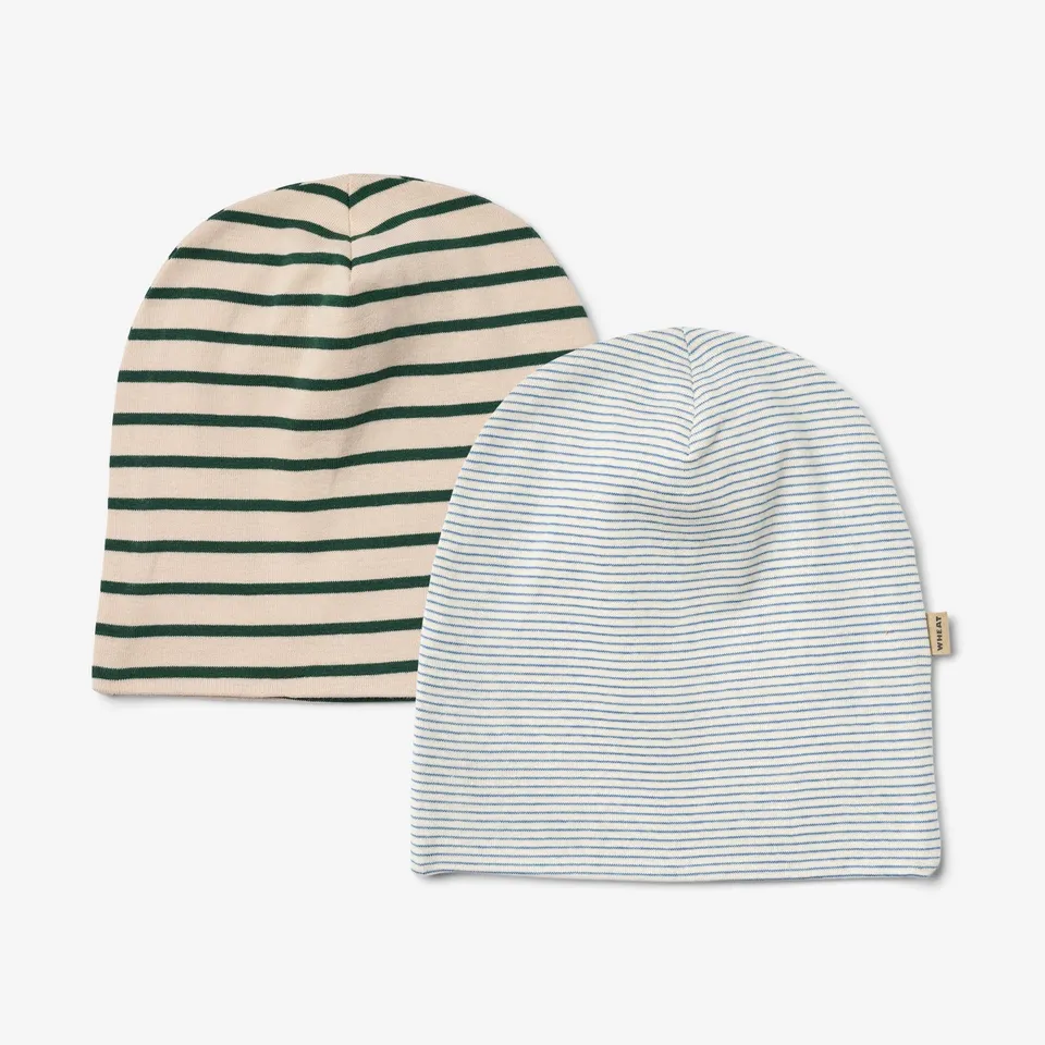 wheat-aidan-soft-hat-kinderm-tze-blue-green-stripe-2er-set-bio-baumwolle image 1