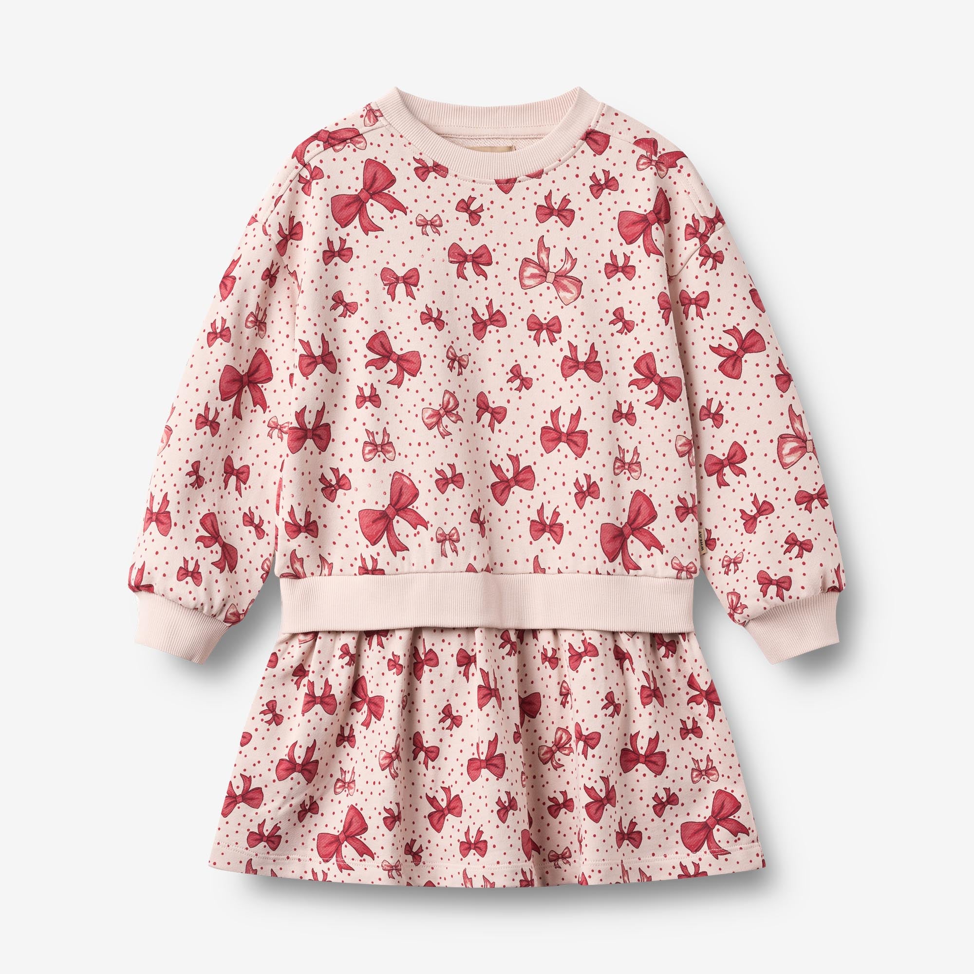 wheat-maggie-sweatkleid-almond-peach-bows-bio-baumwolle image 1