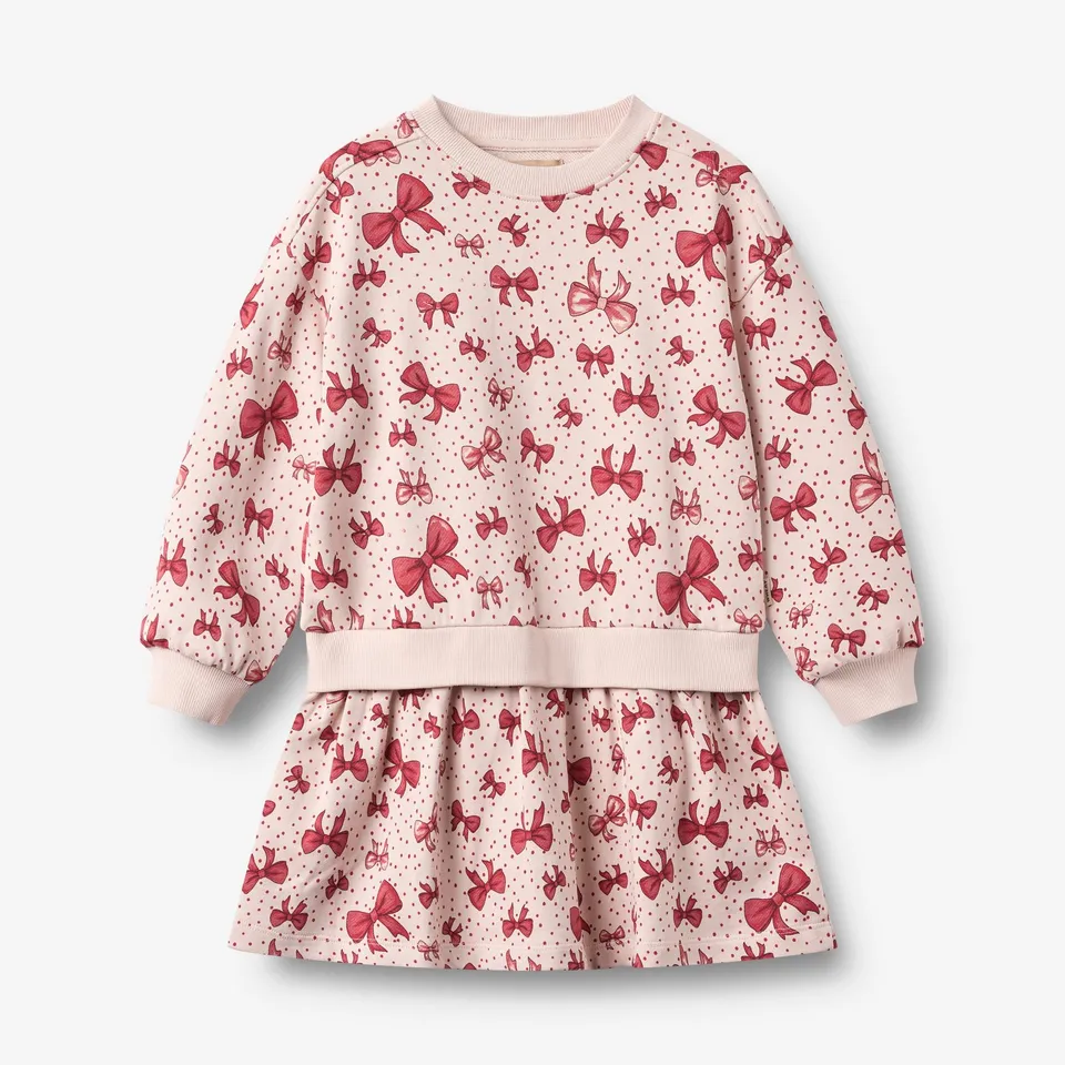 wheat-maggie-sweatkleid-almond-peach-bows-bio-baumwolle image 1